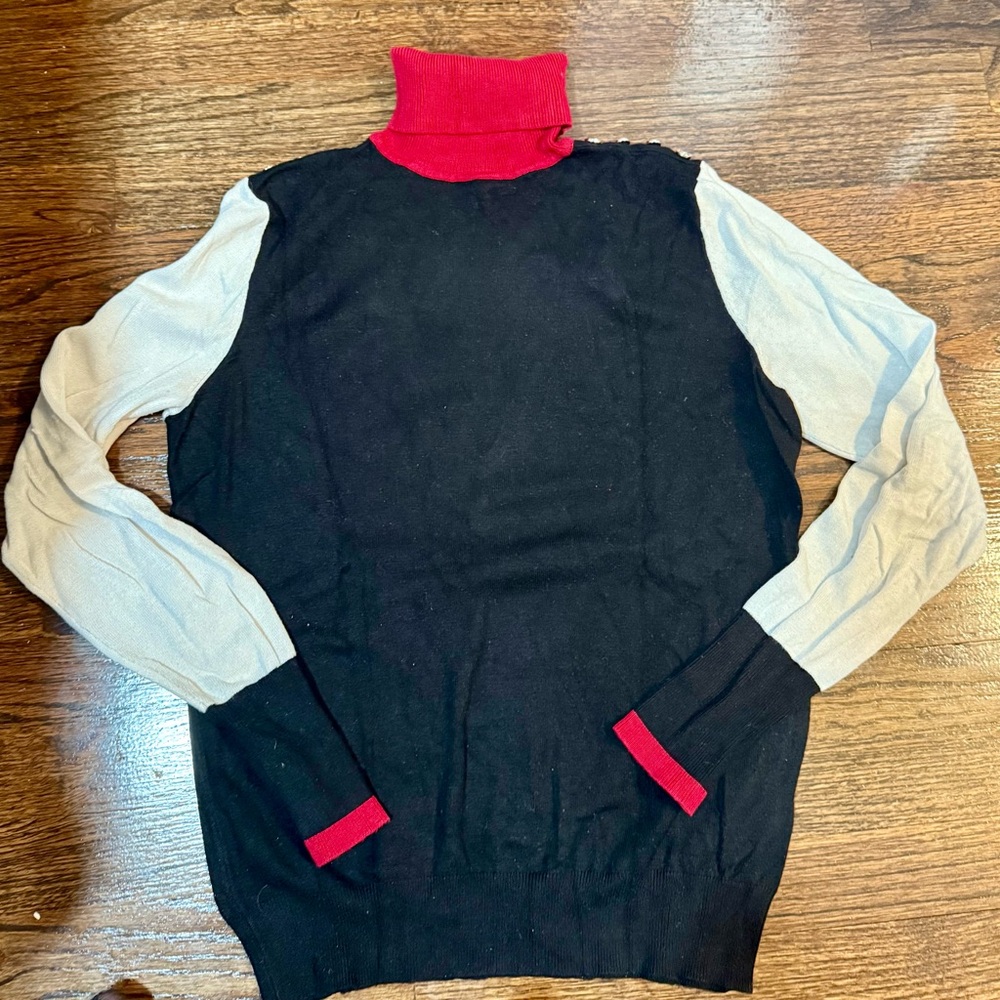 Women’s Joseph A. Black/White/Red Turtleneck Colorblock Sweater Size Small